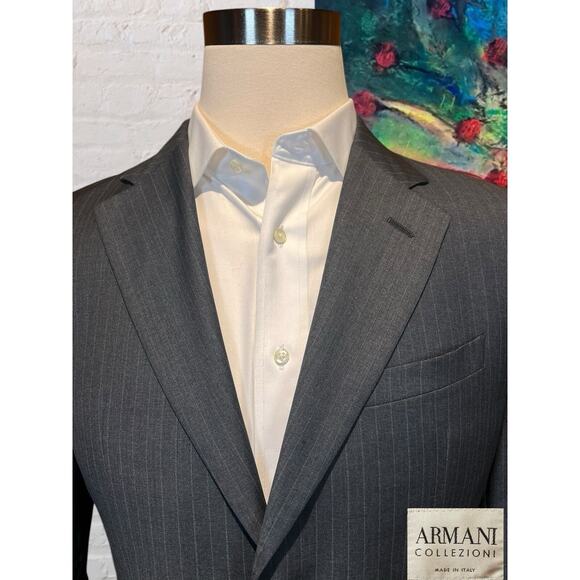 Armani Collezioni 40R 32x28 Gray Stripe Designer Suit Made in Italy Super 150s - Picture 2 of 16